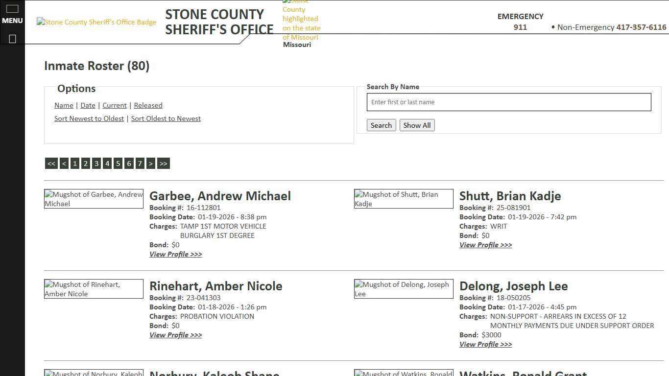 Inmate Roster - Current Inmates Booking Date Descending - Stone County Sheriff MO